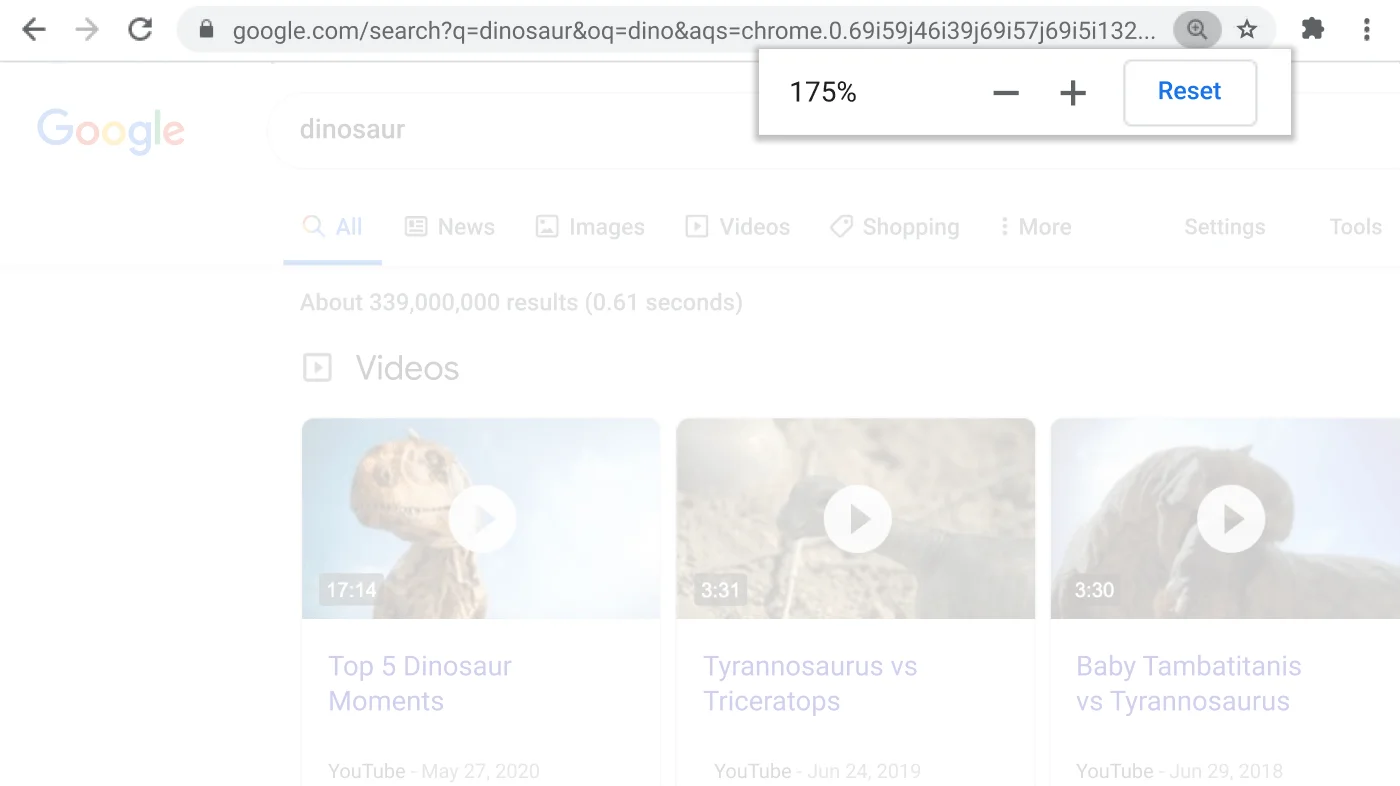 Chrome browser window open to a webpage with the Zoom function active.